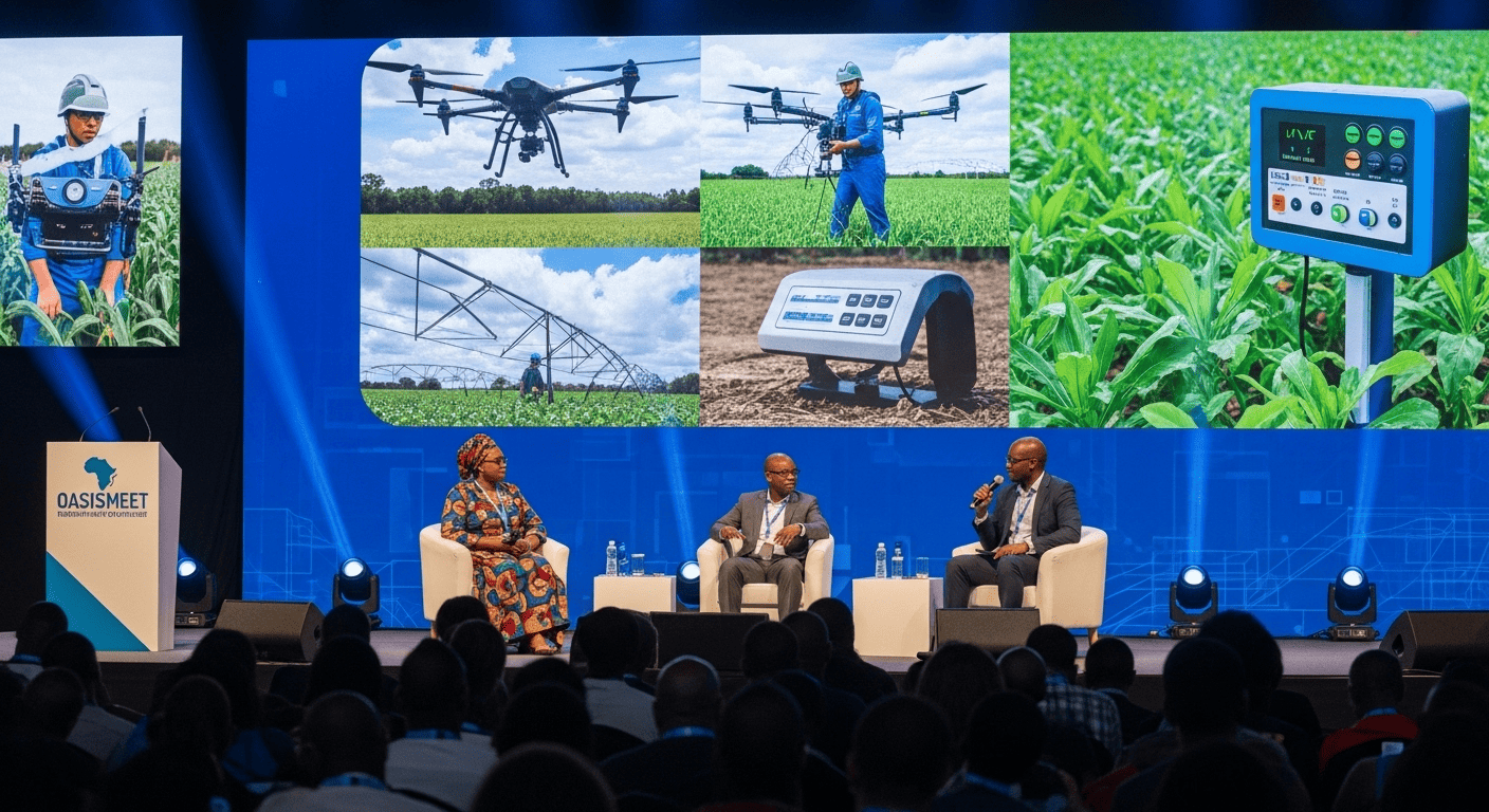 OasisMeet conference stage with speakers presenting on agricultural technology